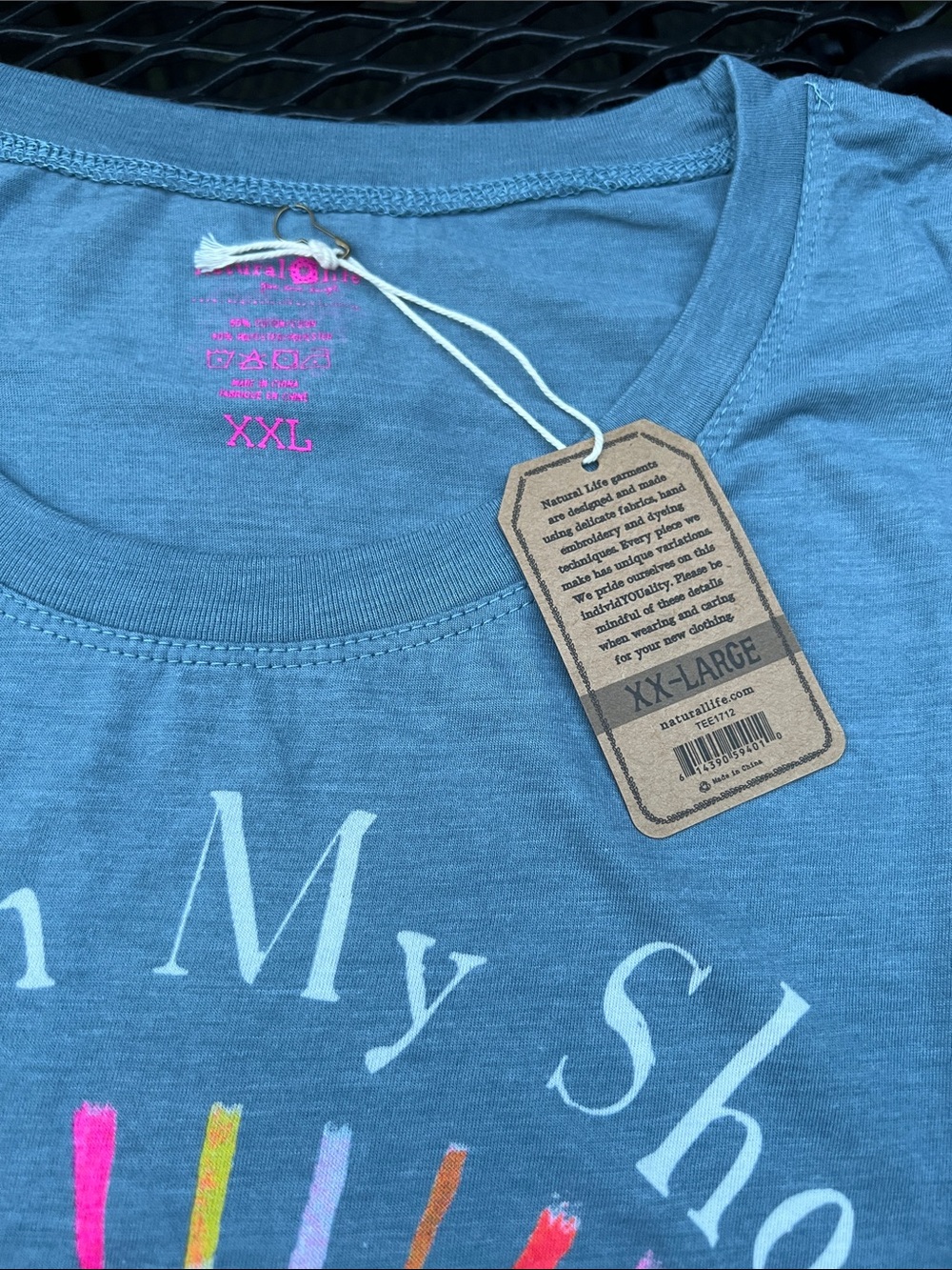 NATURAL LIFE Light Blue Tee with Orange Smiley Sun and Pink Rays, NWT, XXL - Picture 3 of 4